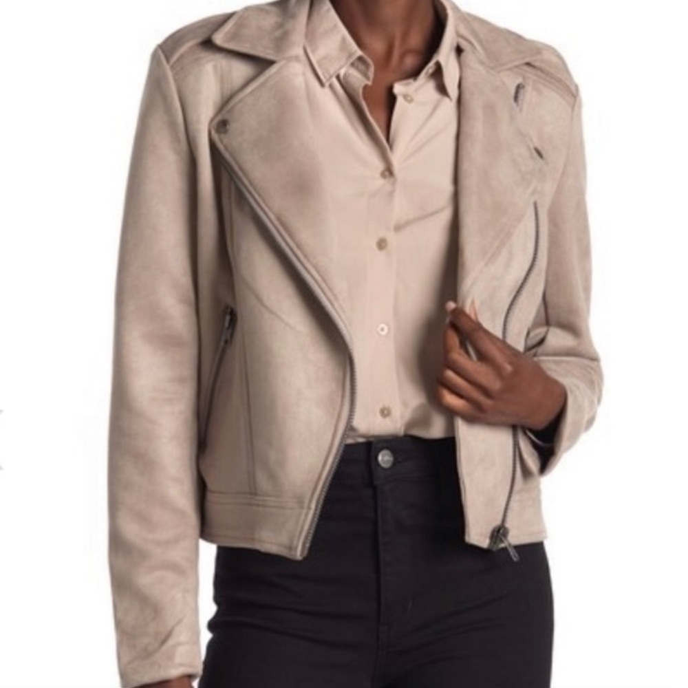 Philosophy Faux Leather Moto Jacket Suede Taupe Tan Beige